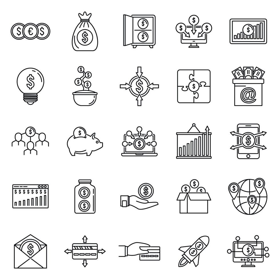 Social crowdfunding platform icons set, outline style vector