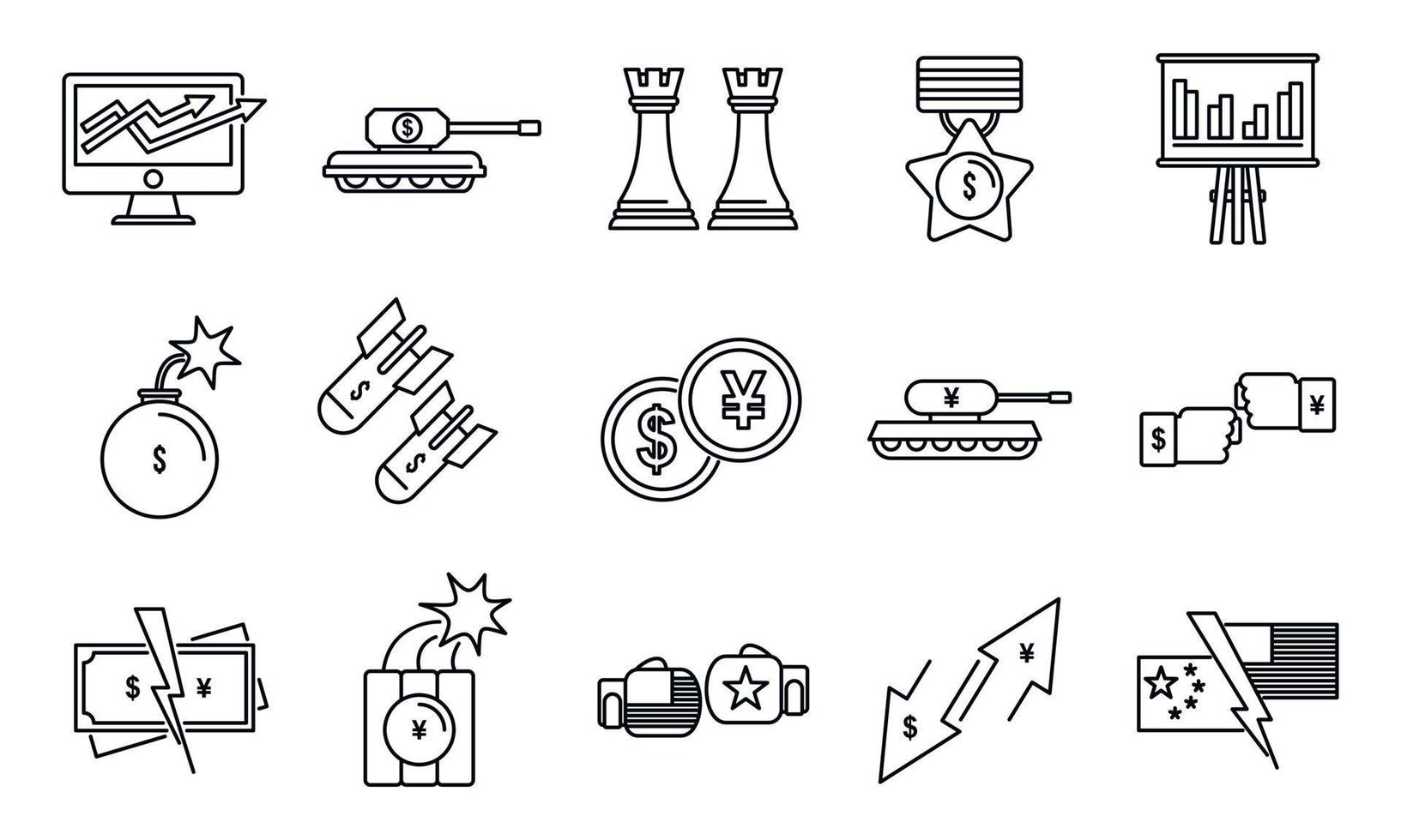 Economic trade war icons set, outline style vector
