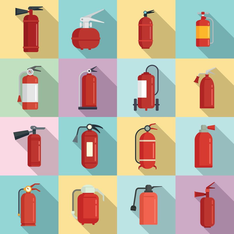 Fire extinguisher icons set, flat style vector