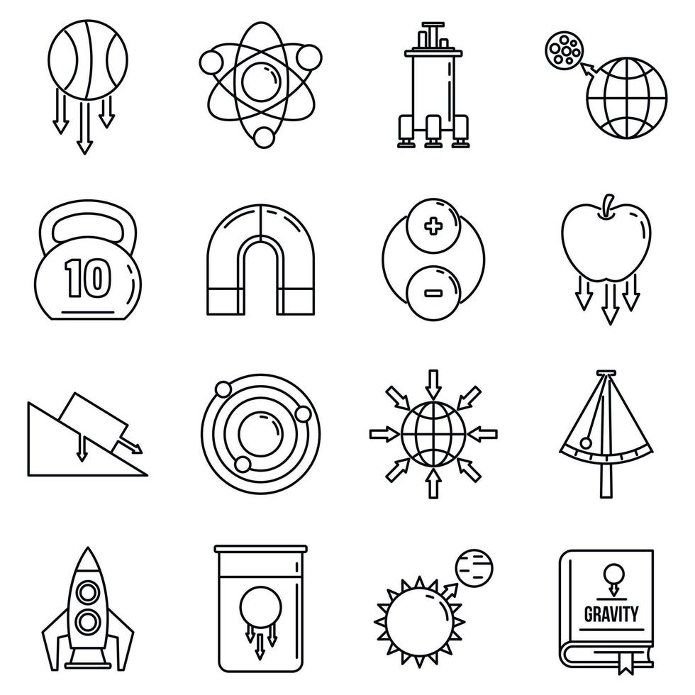 Gravity force icons set, outline style vector