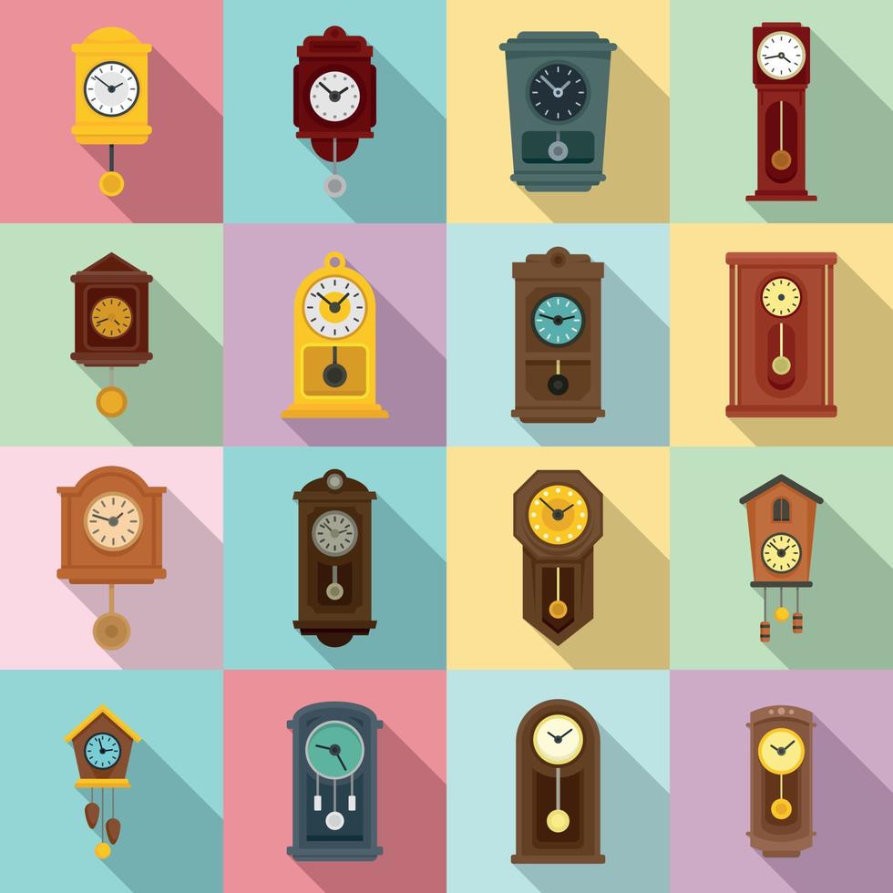 conjunto de iconos de reloj de péndulo, estilo plano vector