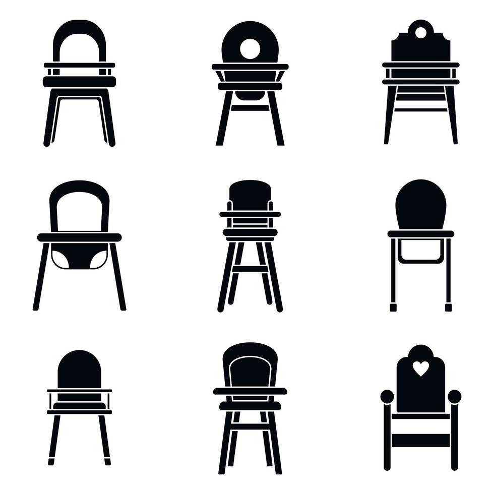 Feeding chair baby icons set, simple style vector