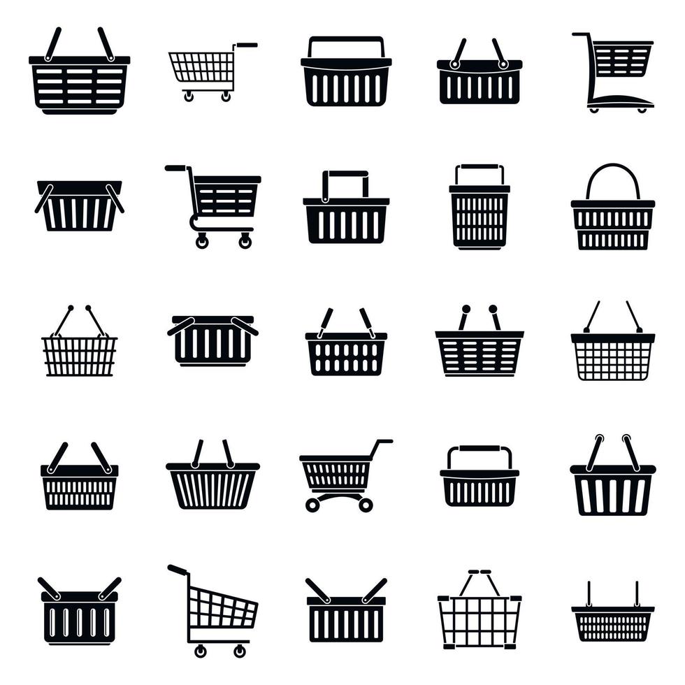 conjunto de iconos de supermercado carrito de compras, estilo simple vector