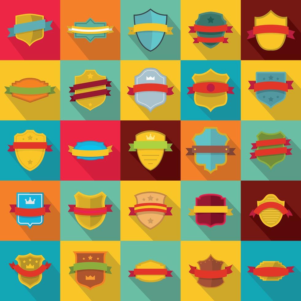 Shield badge icons set, flat style vector