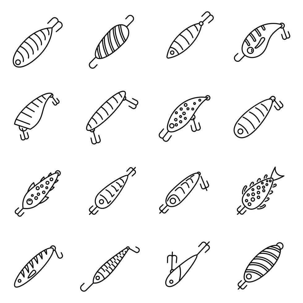 Hobby fish bait icons set, outline style vector