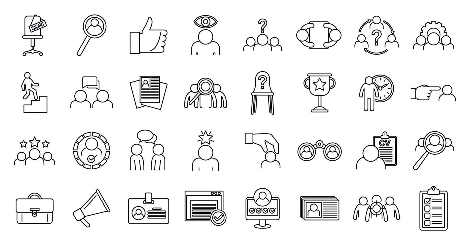 Recruiter agency icons set, outline style vector