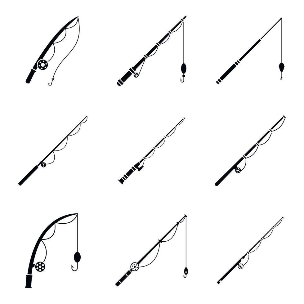 conjunto de iconos de instrumentos de caña de pescar, estilo simple vector