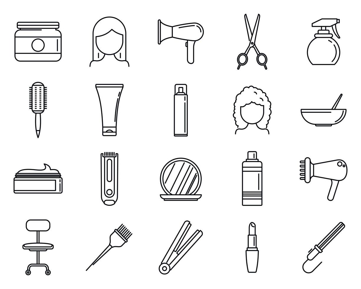 conjunto de iconos de estilista de cabello, estilo de esquema vector