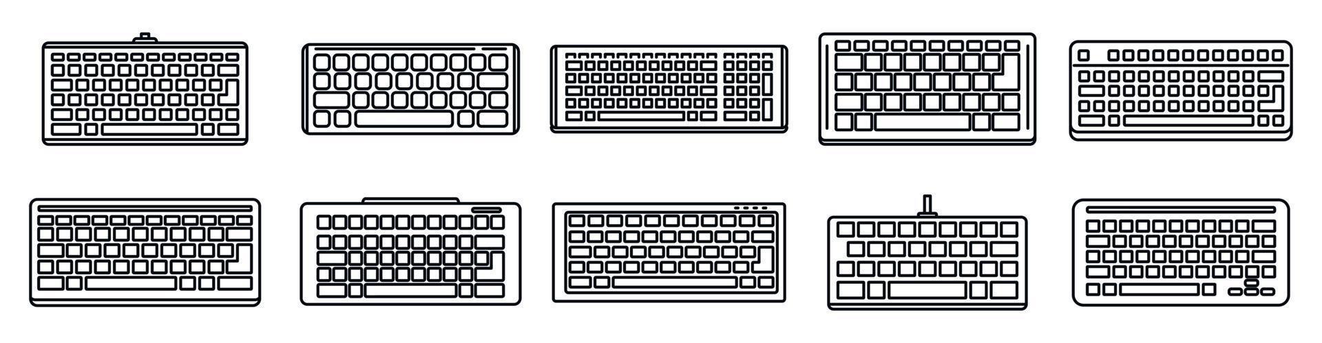 conjunto de iconos de teclado de trabajo, estilo de contorno vector