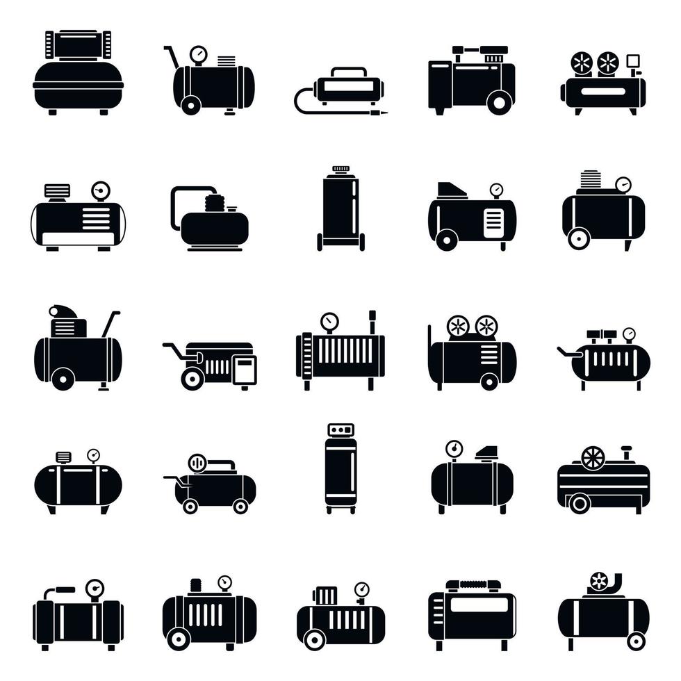 Air compressor pneumatic icons set, simple style vector