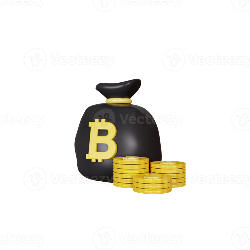 3d rendering bitcoin bag illustration png