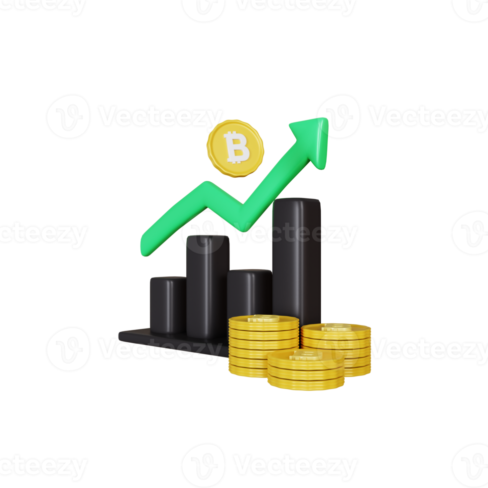 3d rendering bitcoin graph grow up illustration png