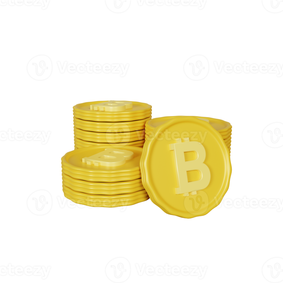 Ilustración de pila de monedas de bitcoin de renderizado 3d png
