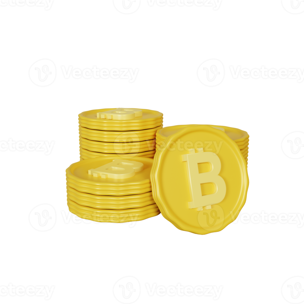 3d rendering bitcoin coins stack illustration png