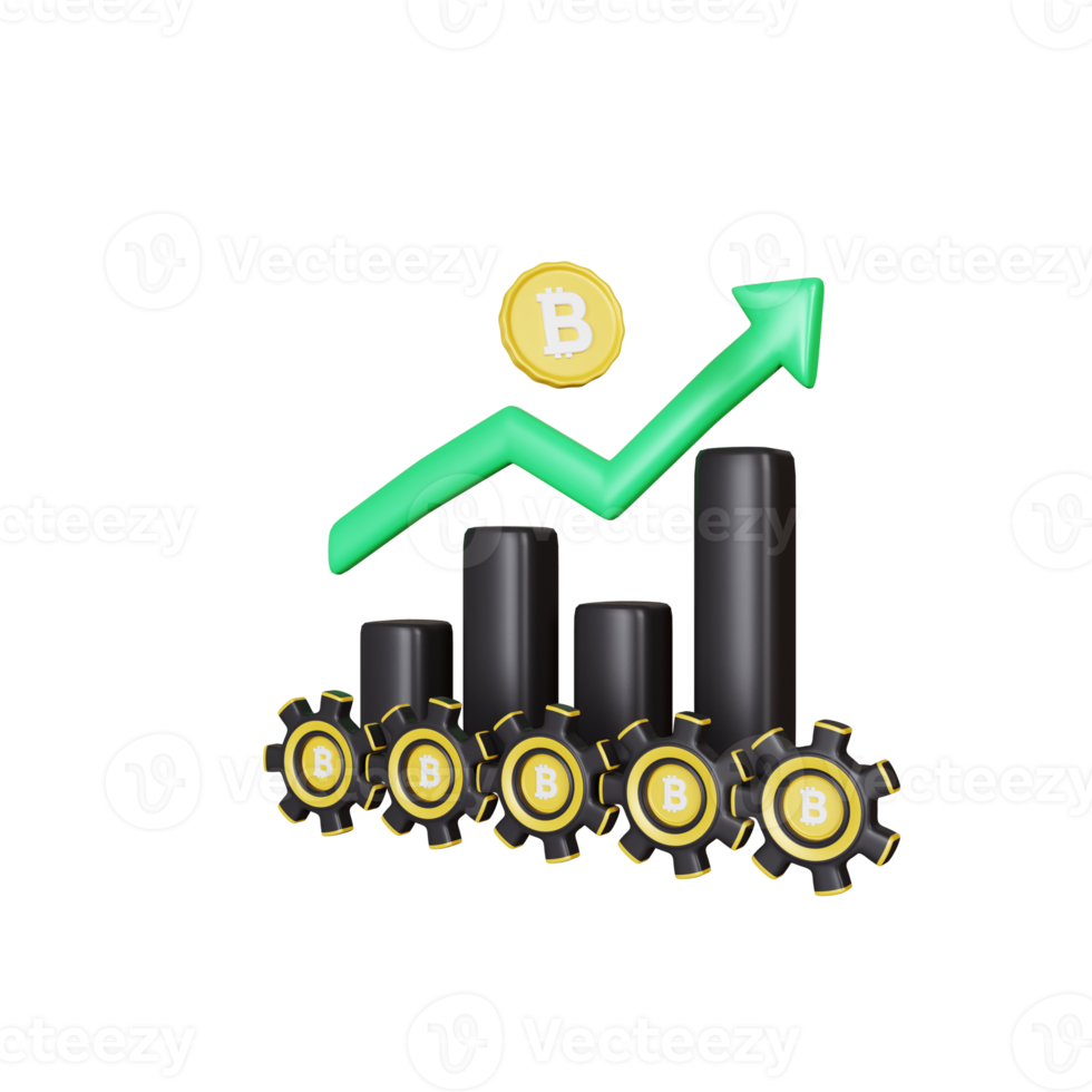 Illustrazione del grafico bitcoin di rendering 3d png