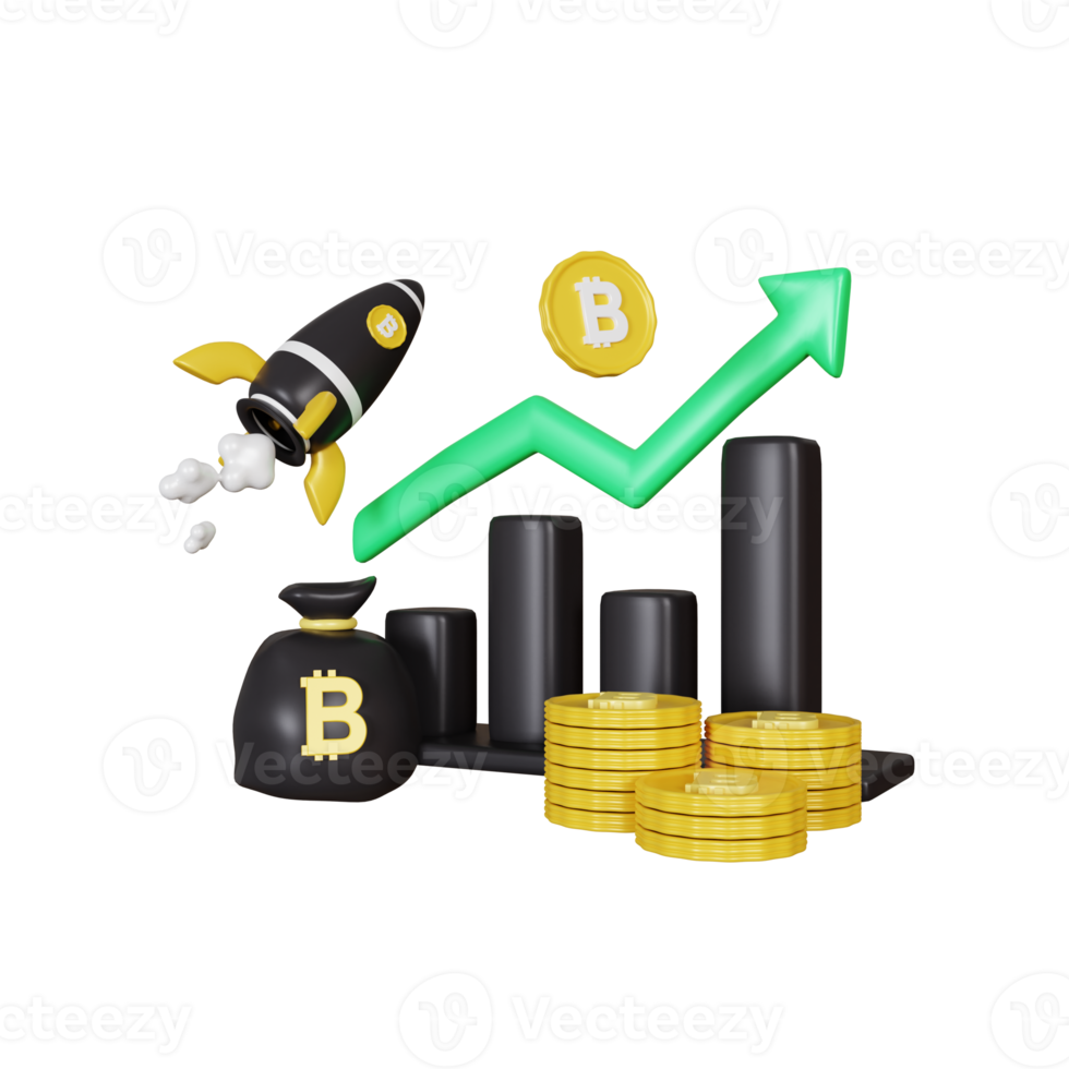 3d rendering bitcoin graph illustration png