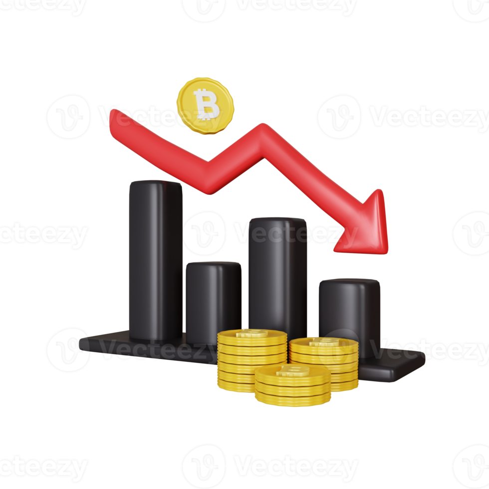 3d rendering bitcoin graph down illustration png