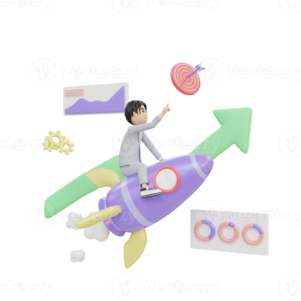 3d rendering business man and start up illustration object png