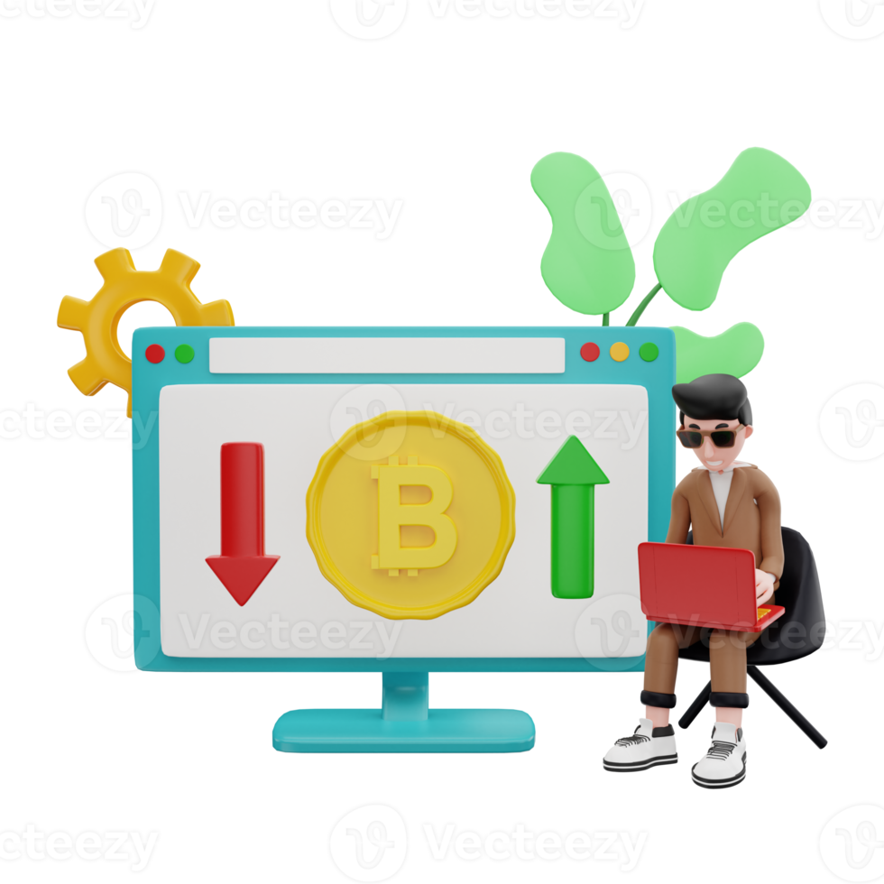 3d rendering man analysis crypto currency illustration object png