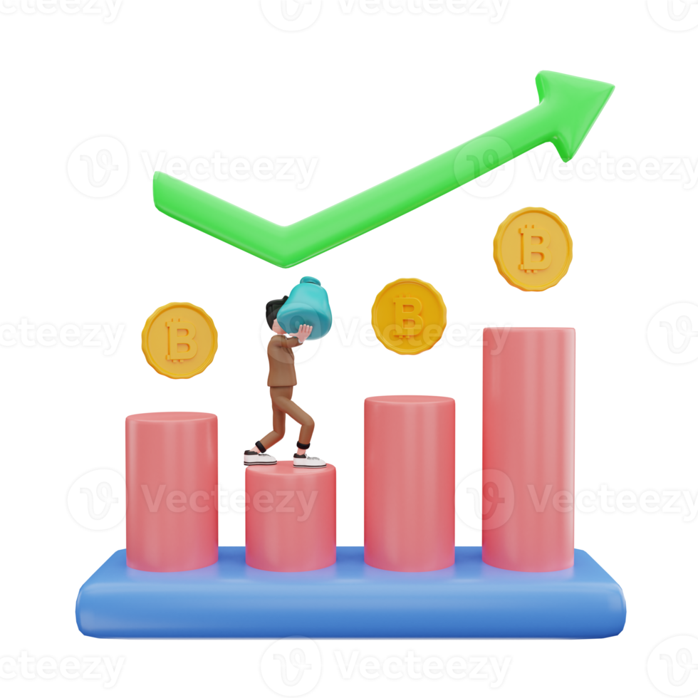 3d rendering bitcoin grow up chart illustration png