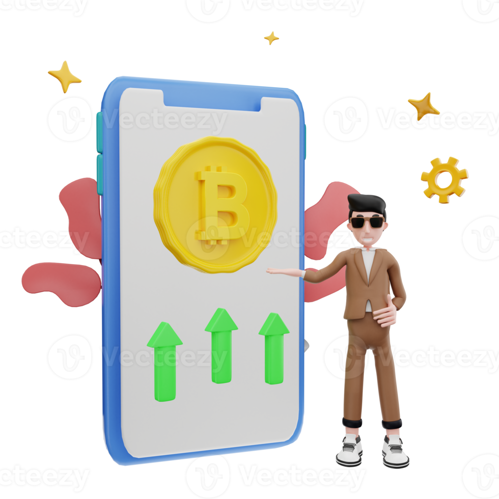 3d rendering bitcoin grow up illustration png