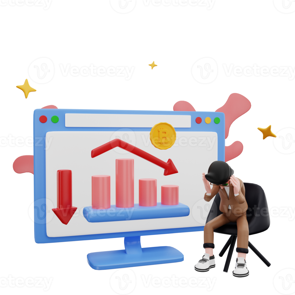 3D-rendering man får förlust kryptovaluta illustration png