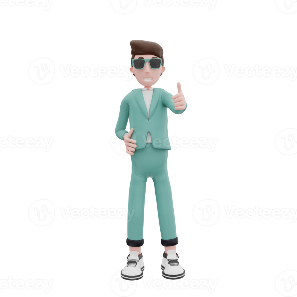 3d rendering businessman raising thumbs up pose png