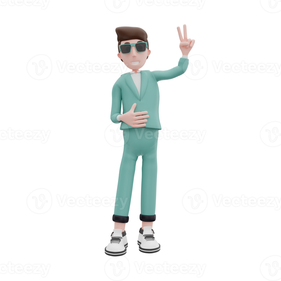 3d rendering businessman holding up 2 fingers pose png
