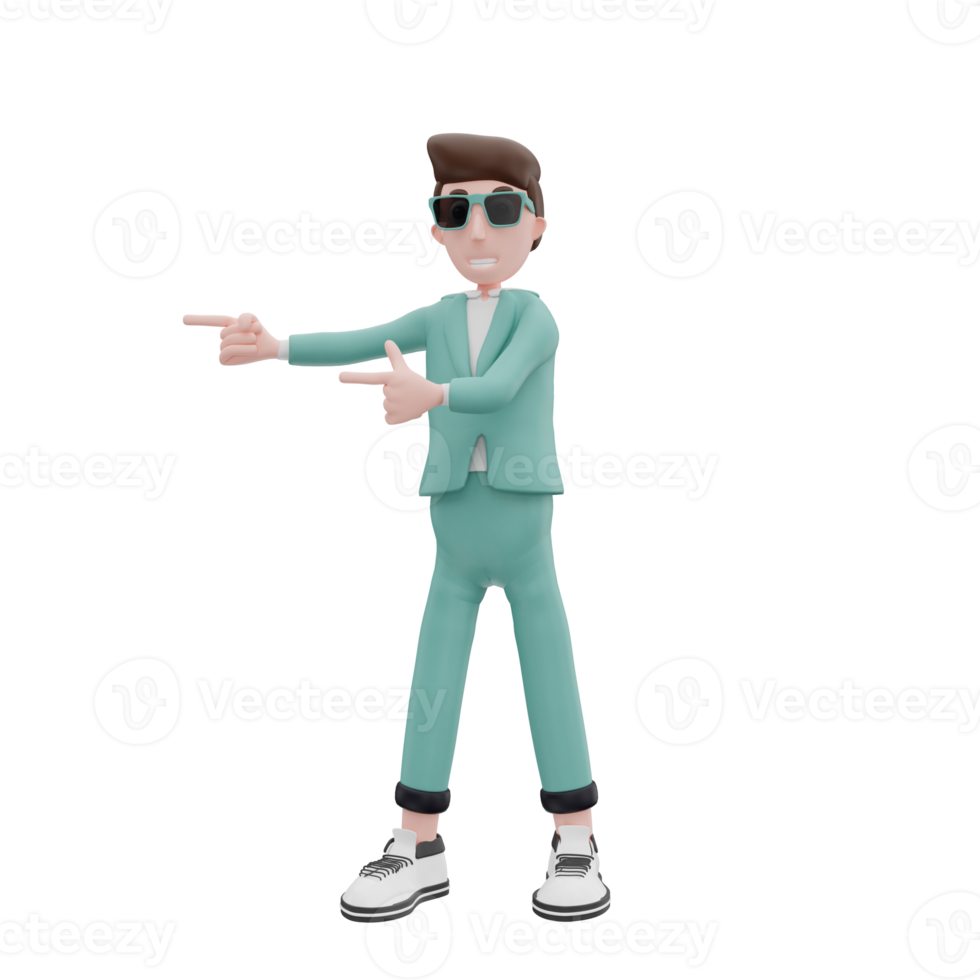 3d rendering businessman pointing to the right pose png