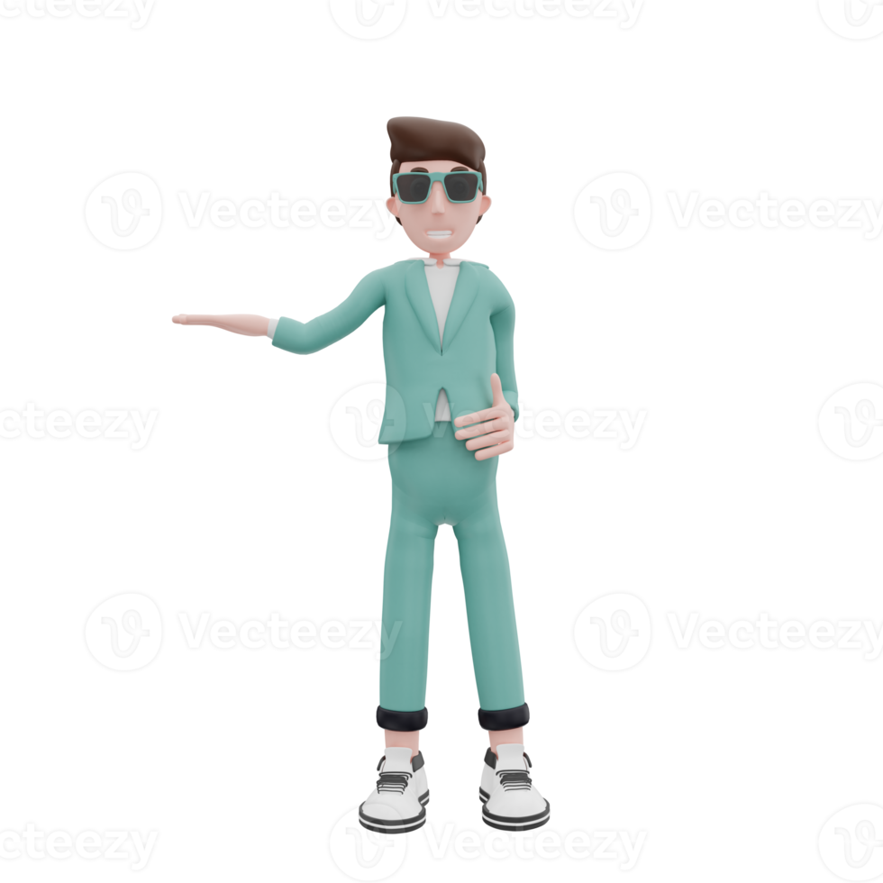 3d rendering businessman raising his hand to the right pose png