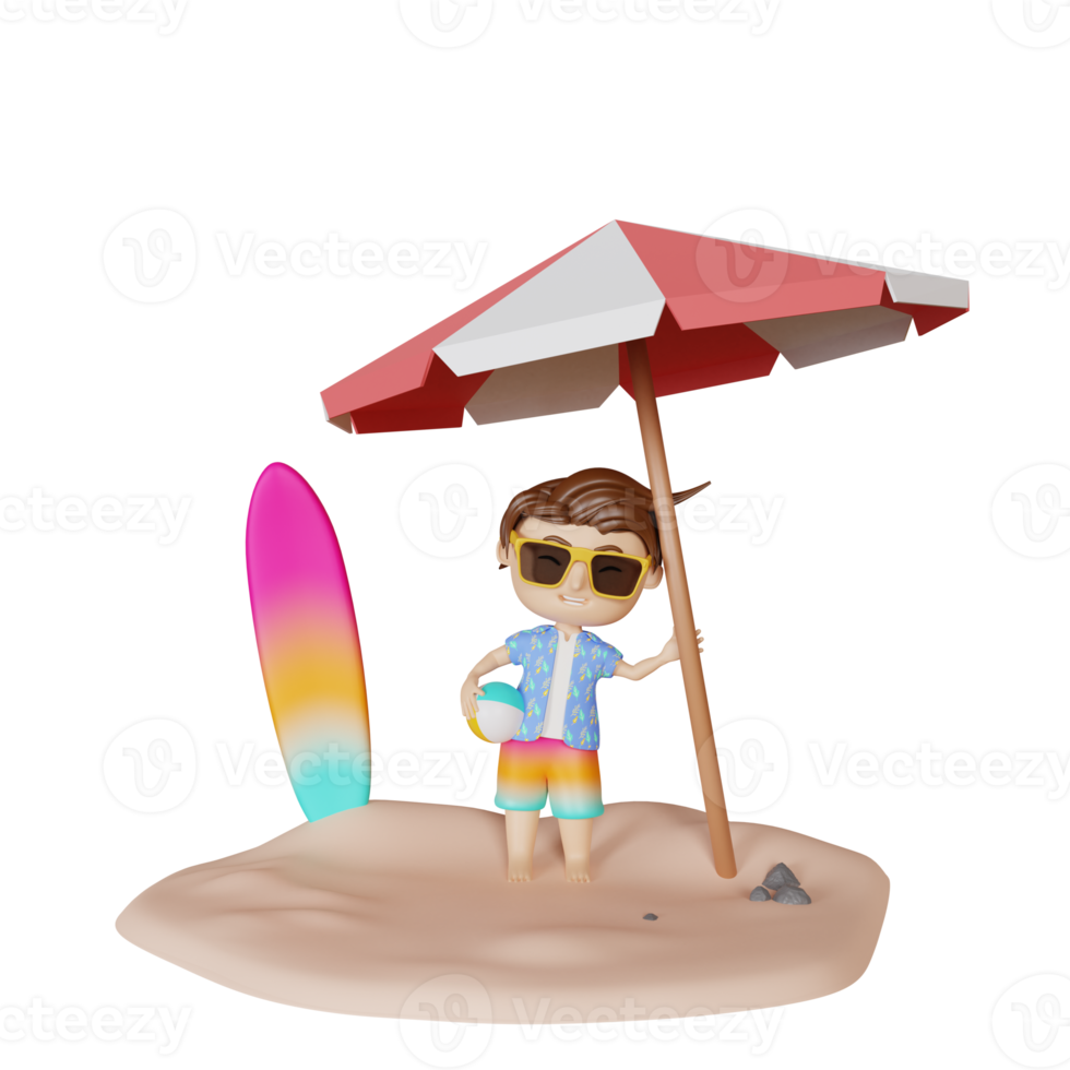 3d rendering cute boy is standing in summer png