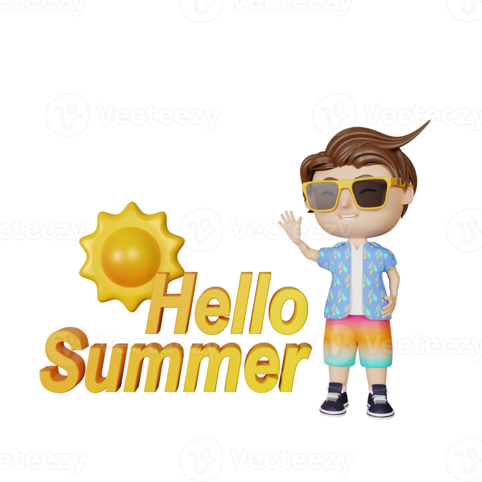 3d rendering cute boy in summer png