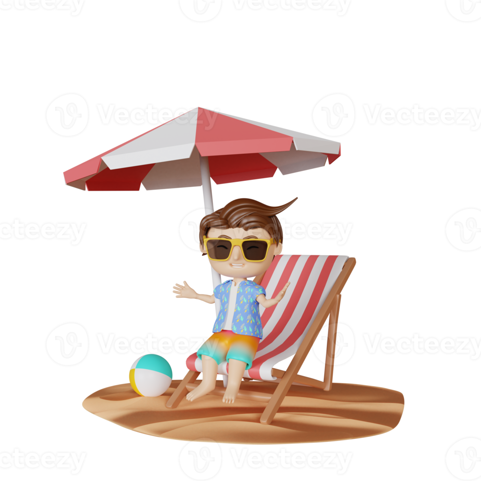 3d rendering cute boy is sitting in summer png