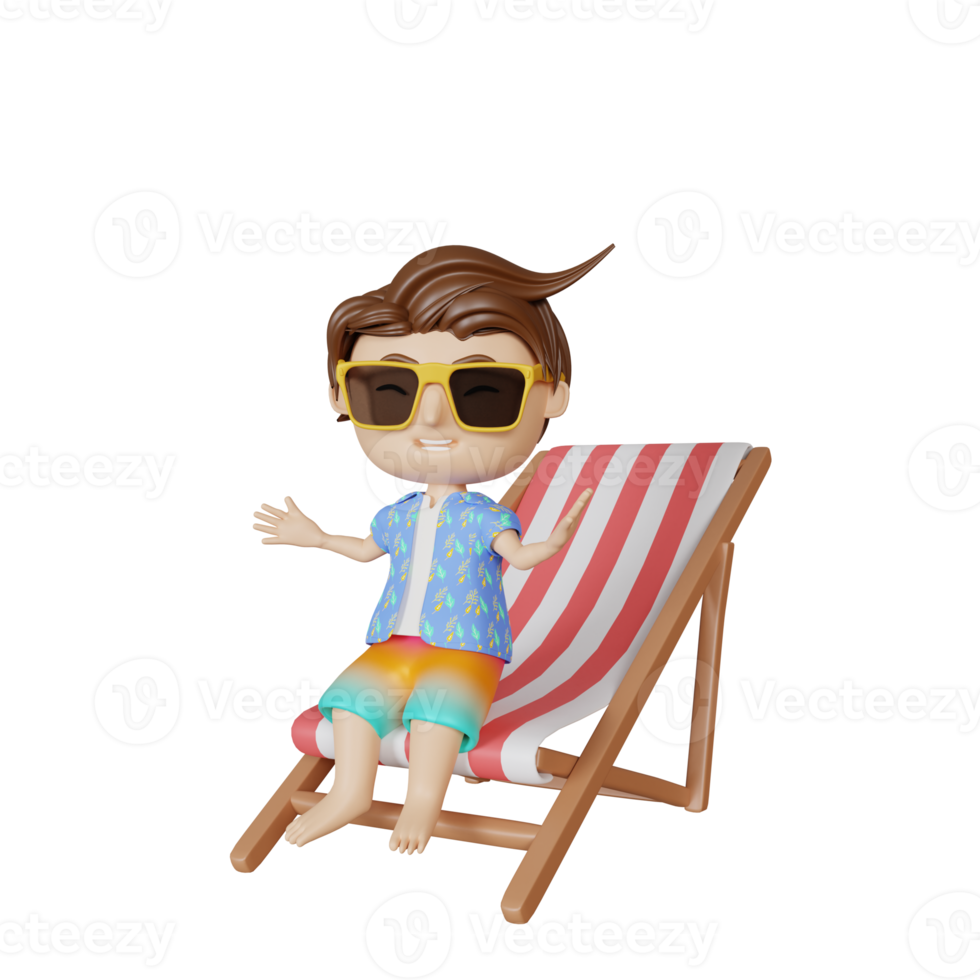 3d rendering cute boy in summer png
