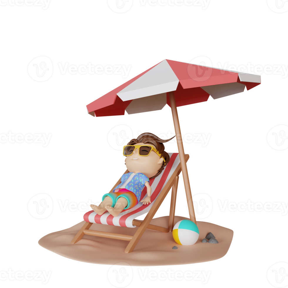 3d rendering cute boy relaxing in summer png