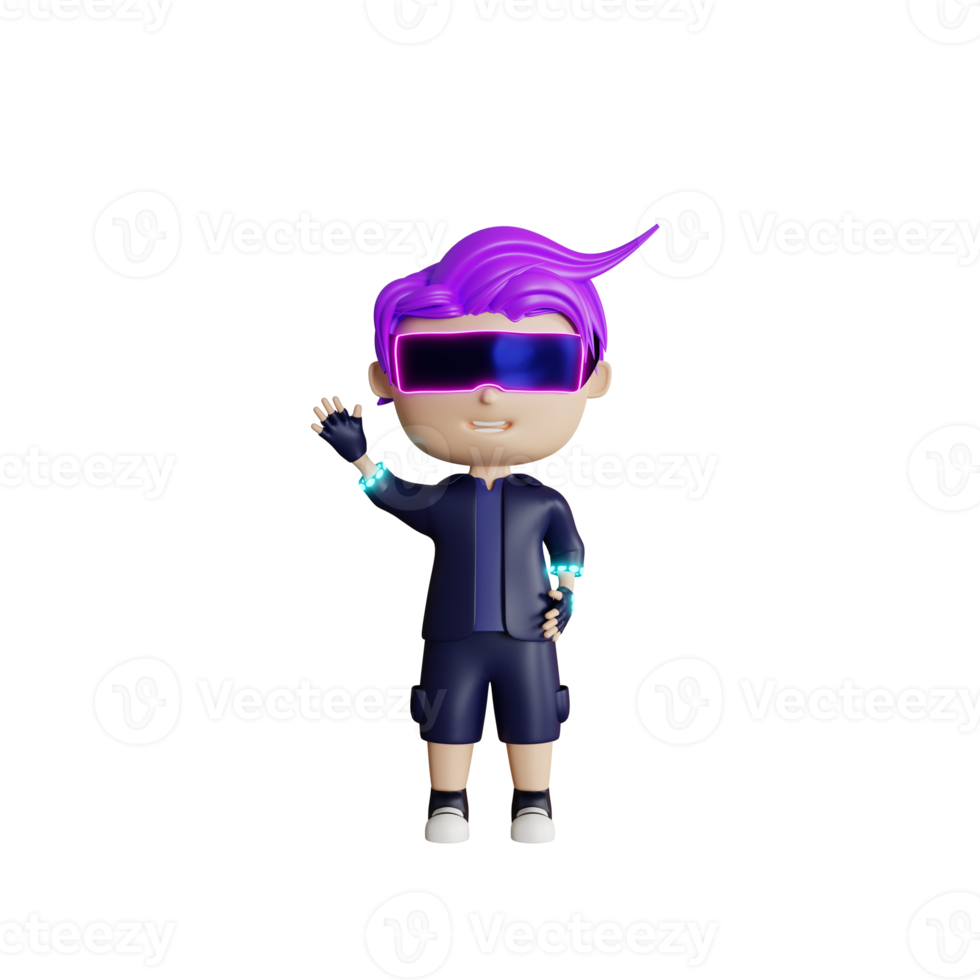 3d cute boy metaverse character is waving png