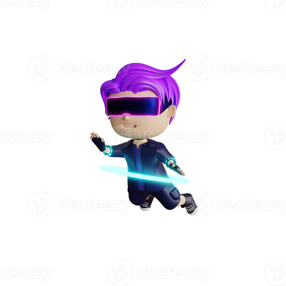 3d cute boy metaverse character is fliying png