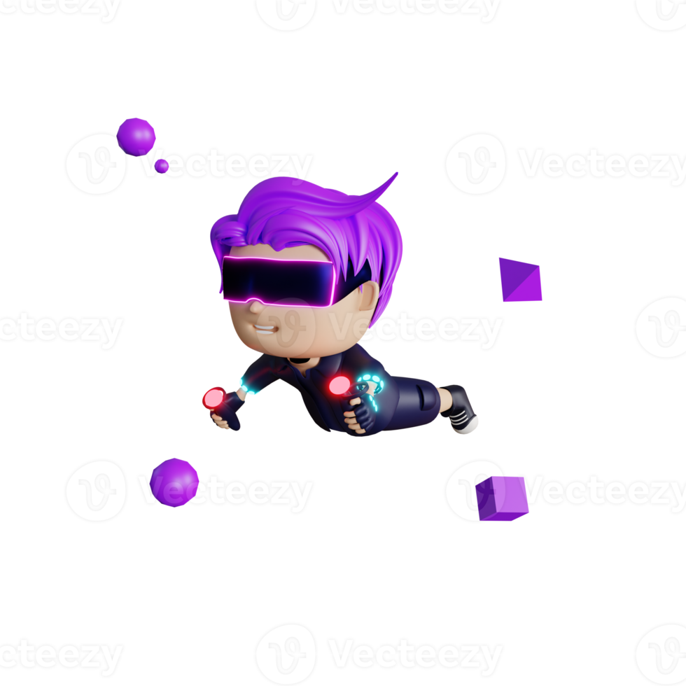 3d cute boy metaverse fly and play vr png