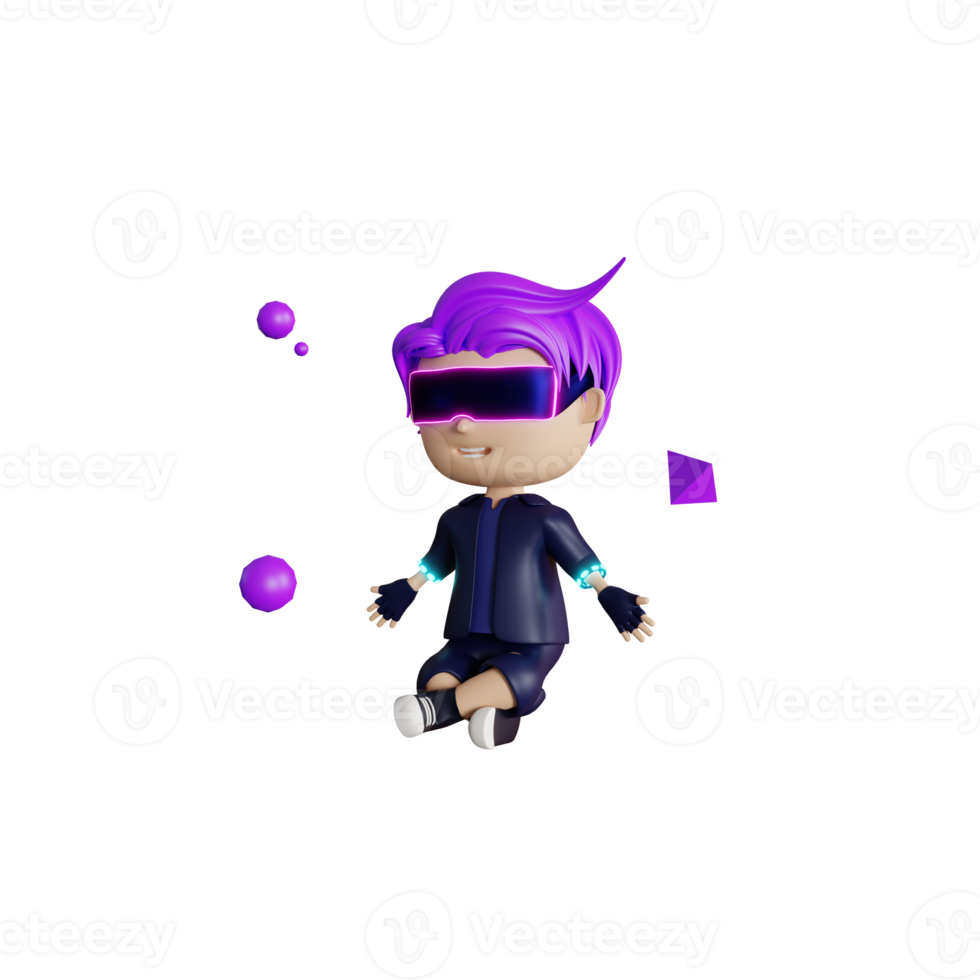 3d cute boy character metaverse play vr illustration png