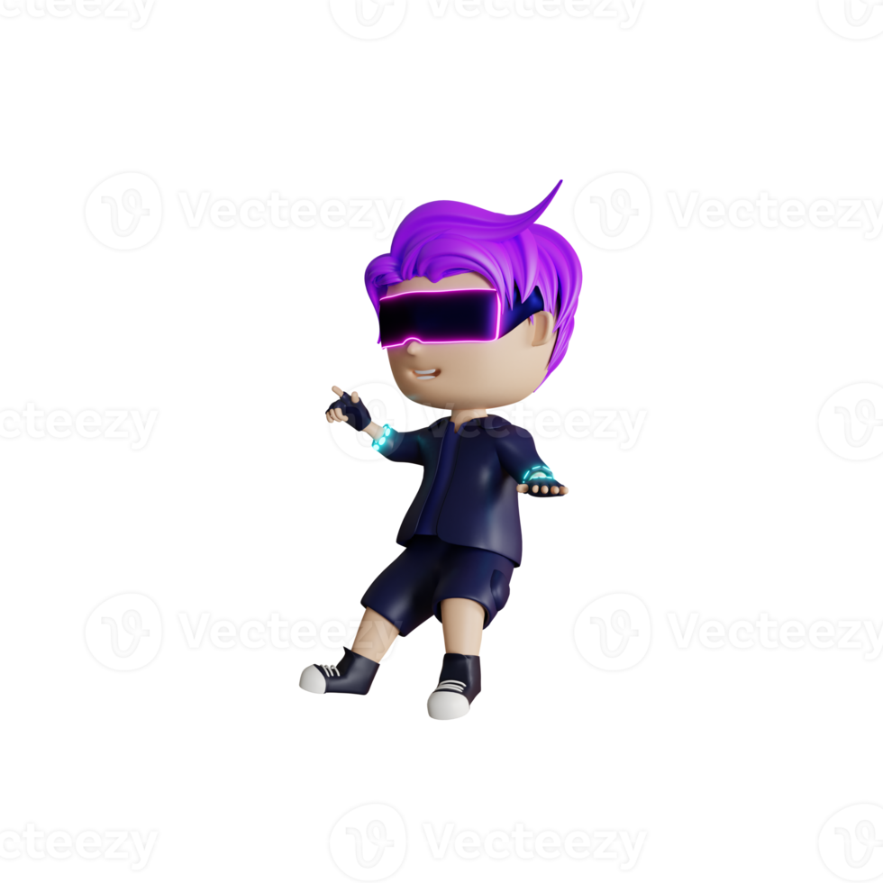 3d cute boy metaverse character play vr illustration png