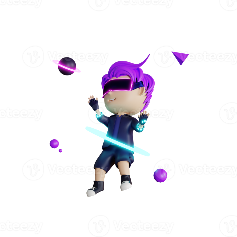 3d cute boy metaverse play vr png