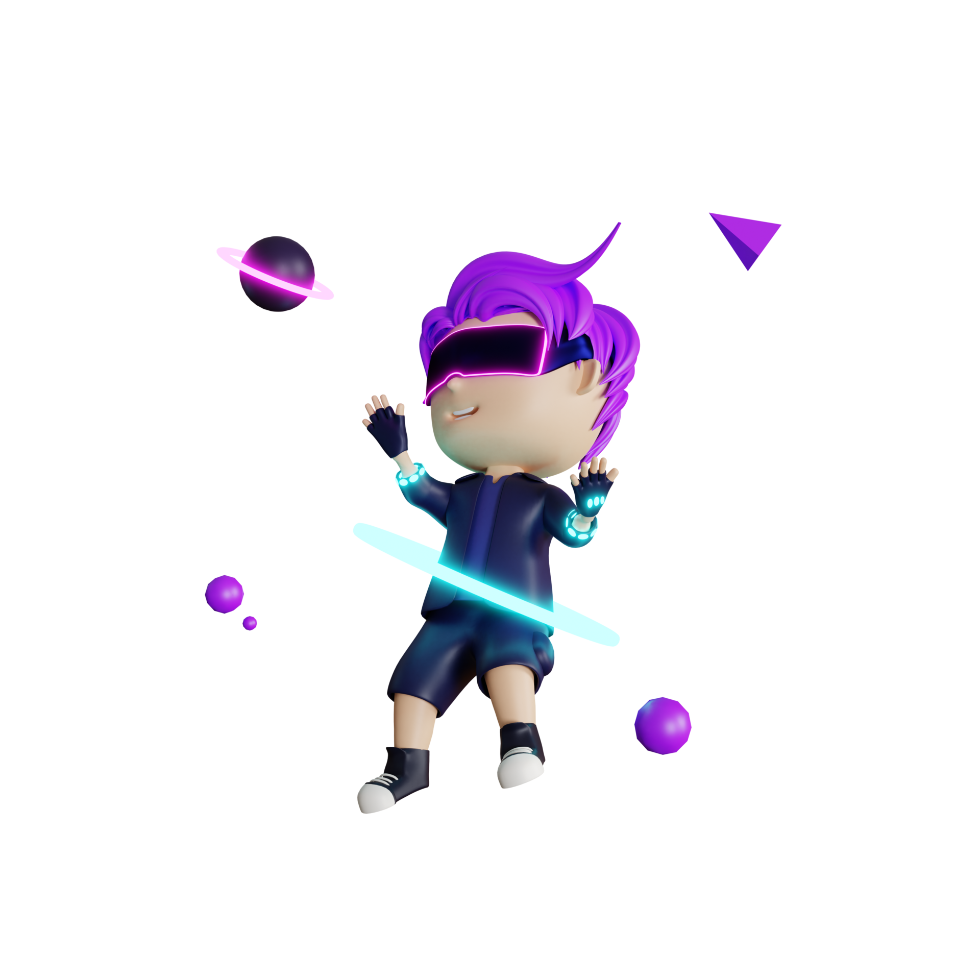 3d cute boy metaverse play stick vr illustration 8845218 PNG