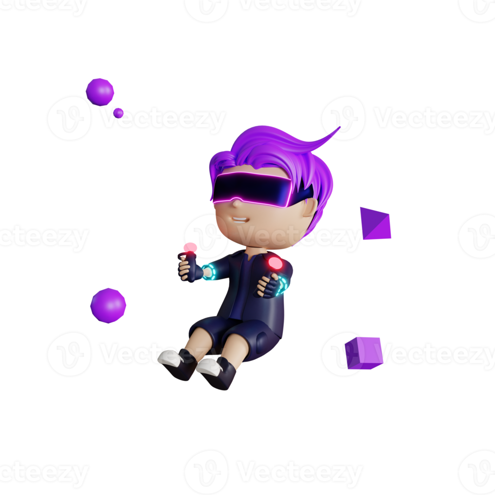 3d cute boy metaverse play stick vr illustration png