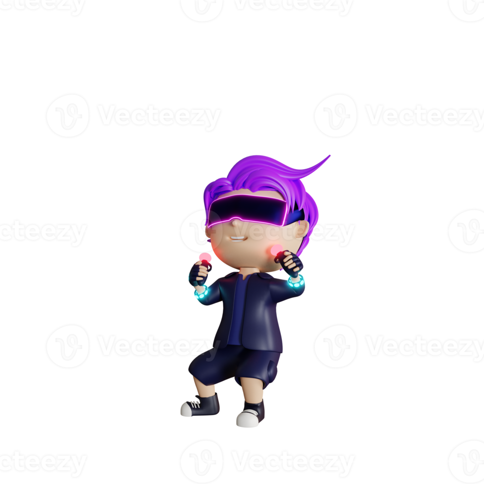 3d cute boy metaverse play with vr png