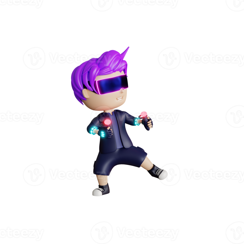 3d cute man play vr in metaverse illustration png