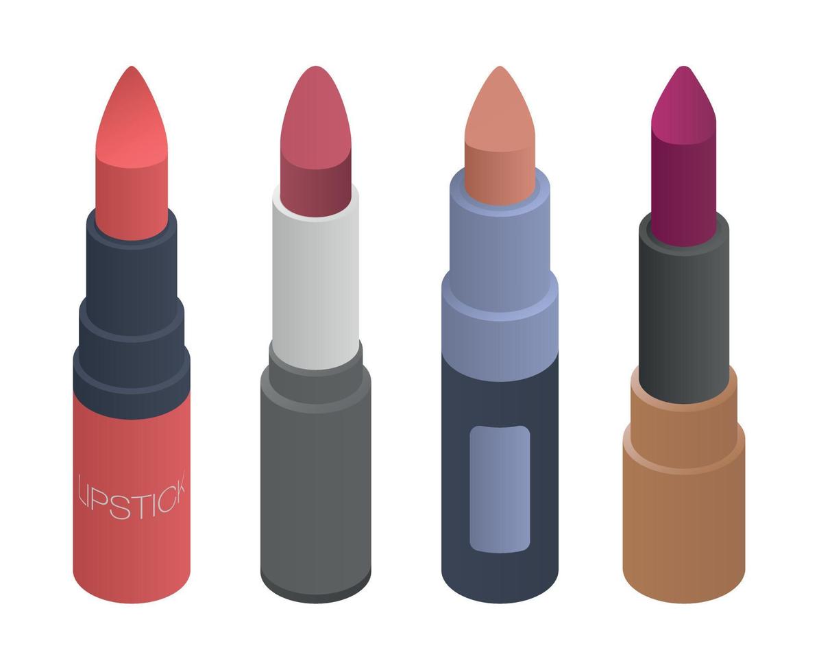 conjunto de iconos de lápiz labial, estilo isométrico vector