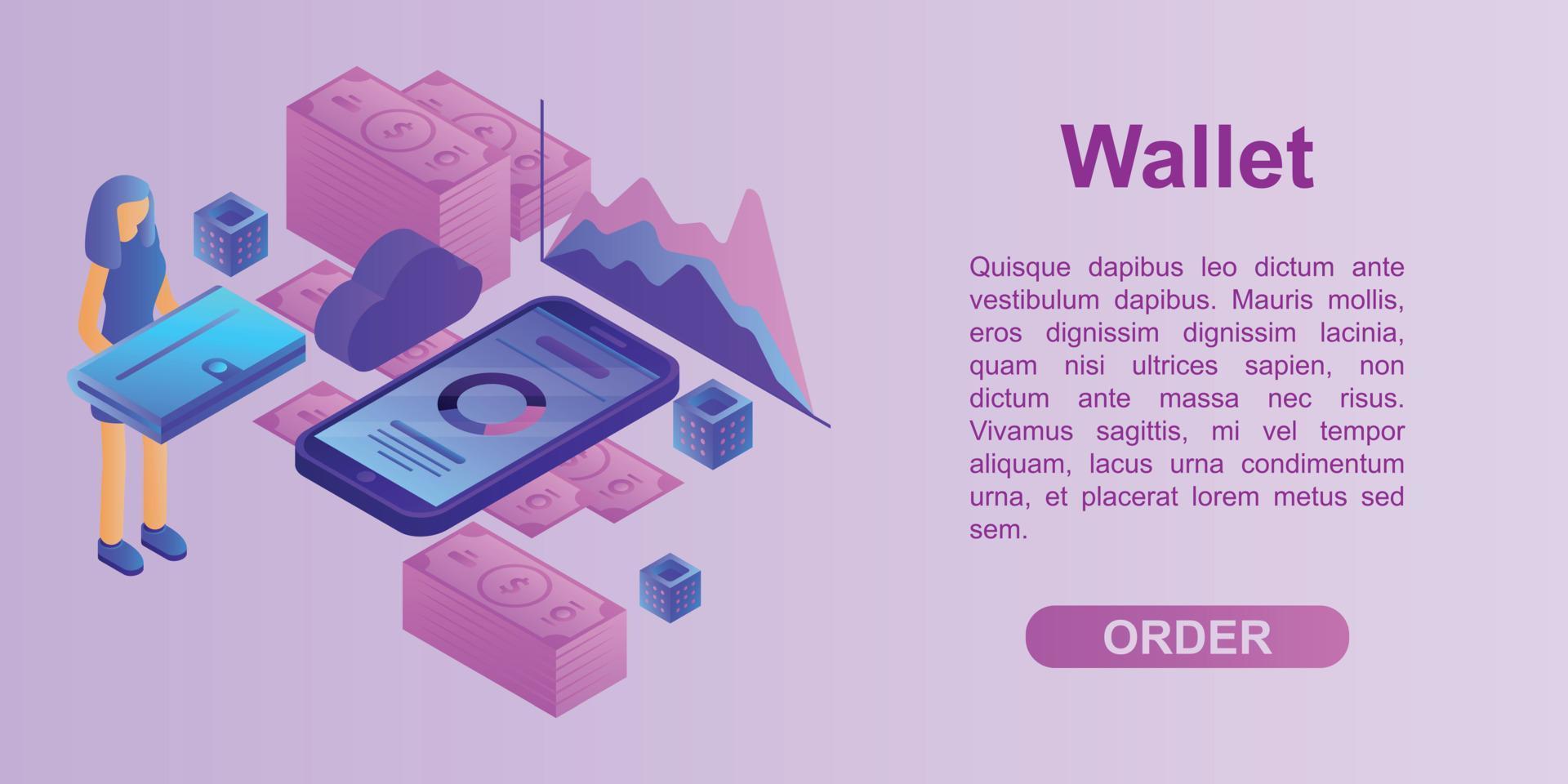 Wallet concept banner, isometric style vector