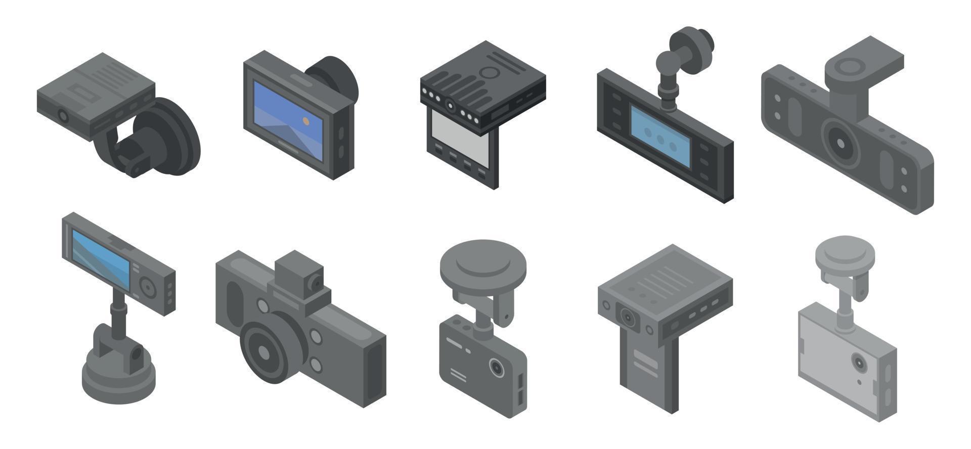 DVR icons set, isometric style vector