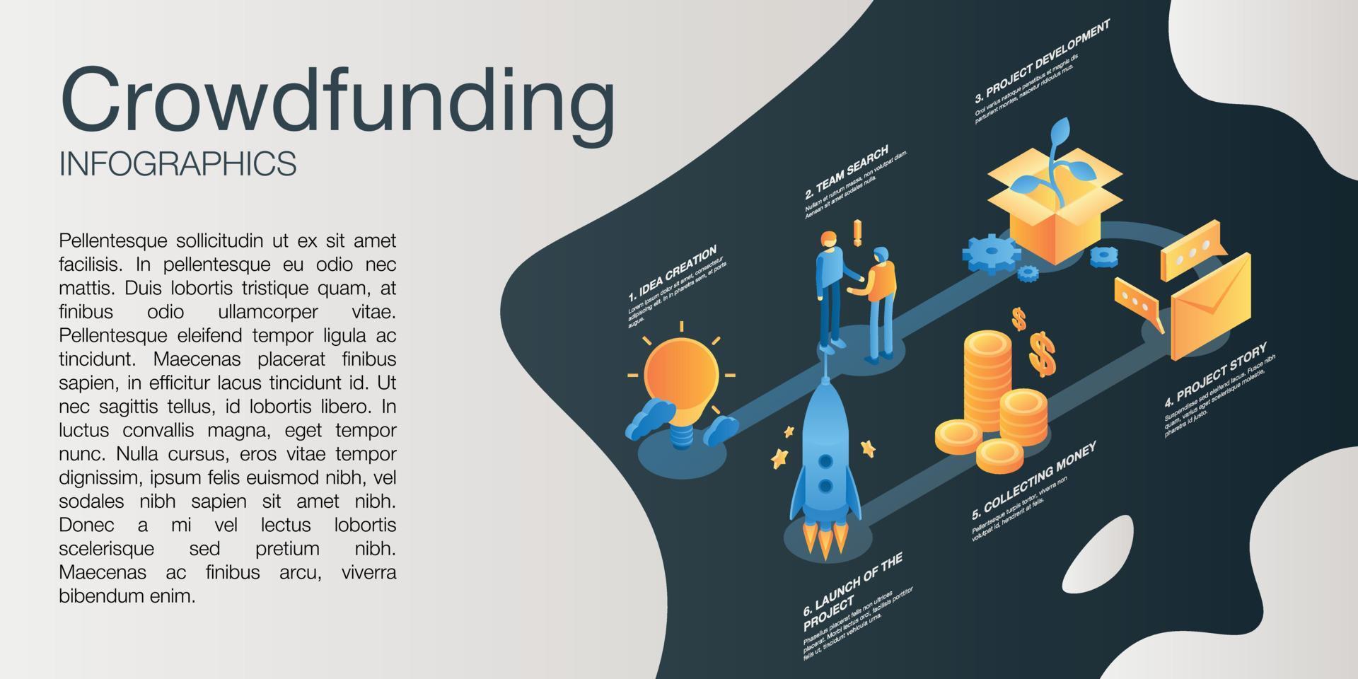 Crowdfunding idea concept banner, isometric style vector