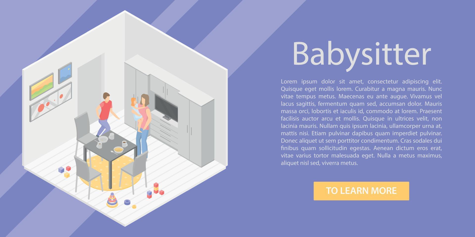 Babysitter concept banner, isometric style vector